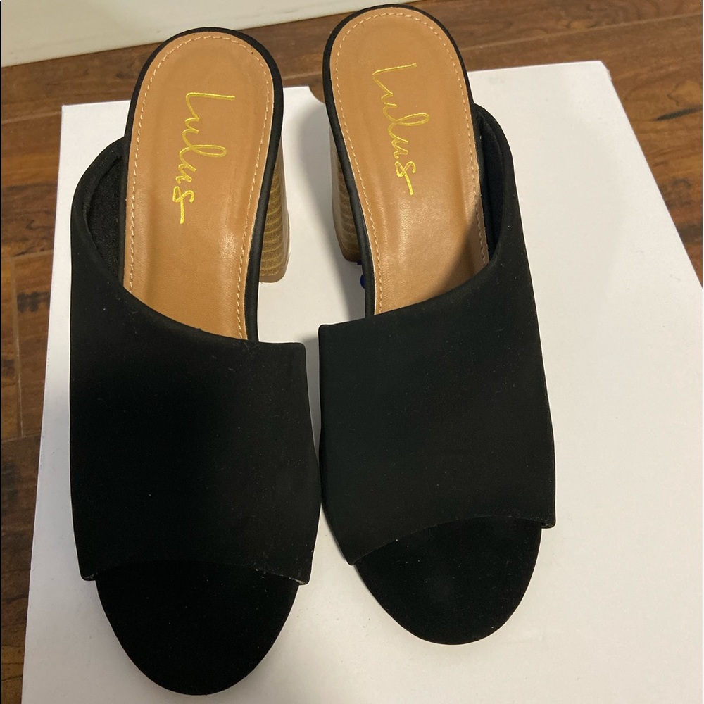 Cate Black Nubuck Peep-Toe Mules